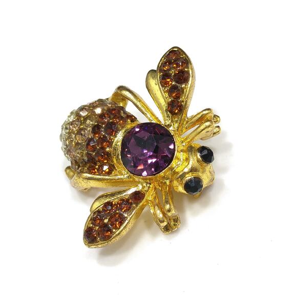 Vintage Bee Insect Rhinestone Brooch, Gold Plated, Unsigned Joan Rivers, 1990s - Picture 3 of 10